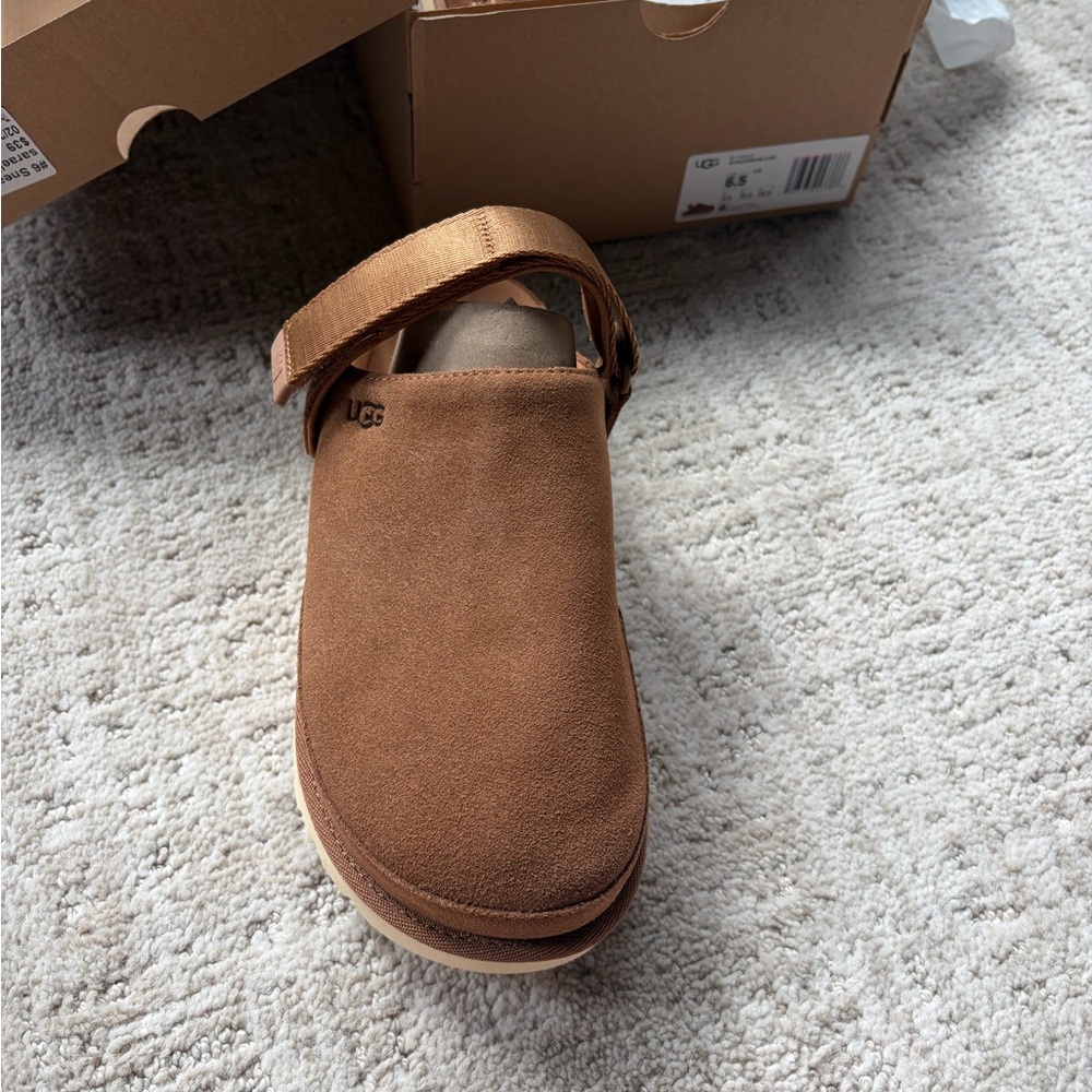 UGG Women's Chestnut Brown Suede Mule Clog with Strap - Picture 5 of 8